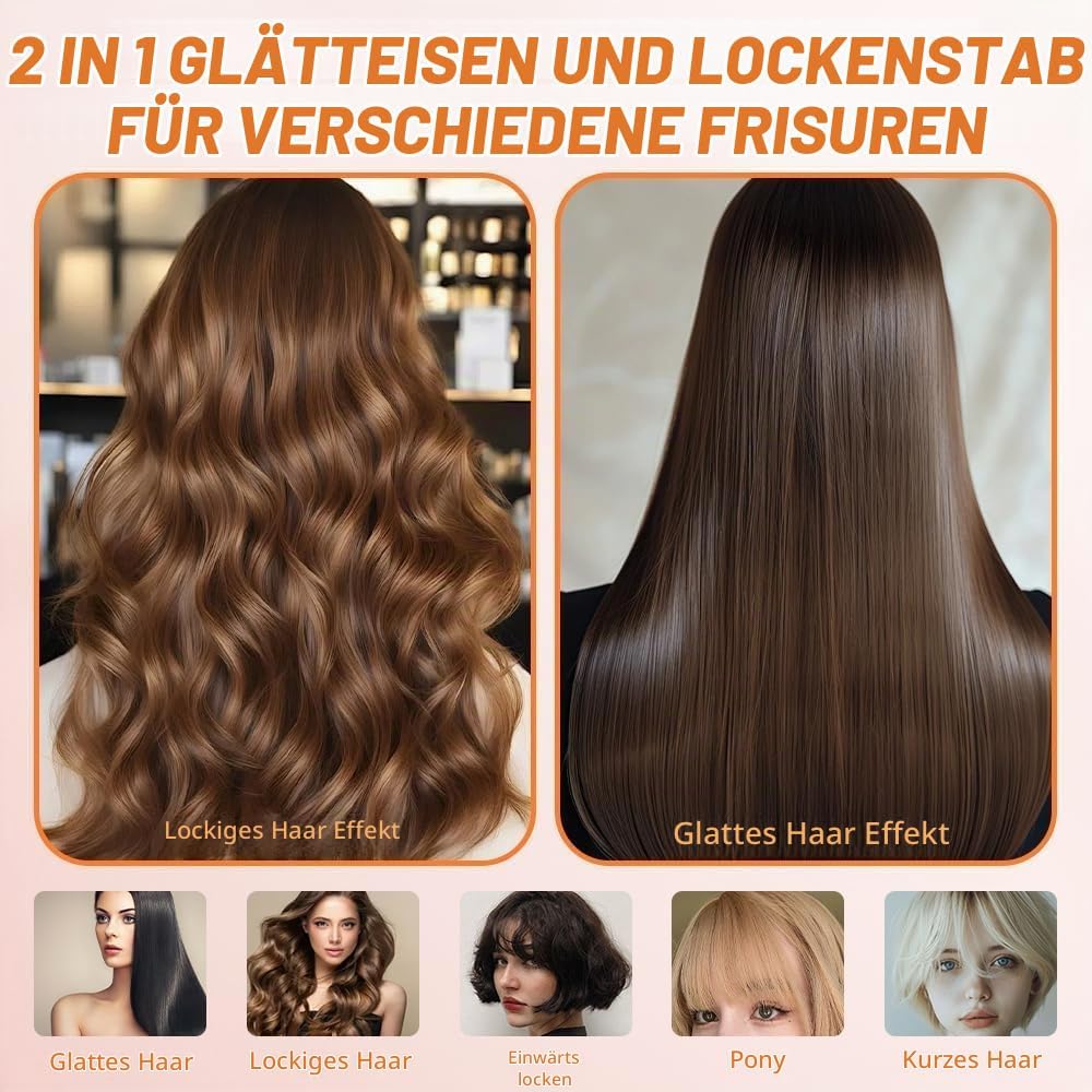 NAVESO Mini Glätteisen Kabellos, Tragbarer Kabelloser Haarglätter, 2 in 1 Haarglätter und Lockenstab