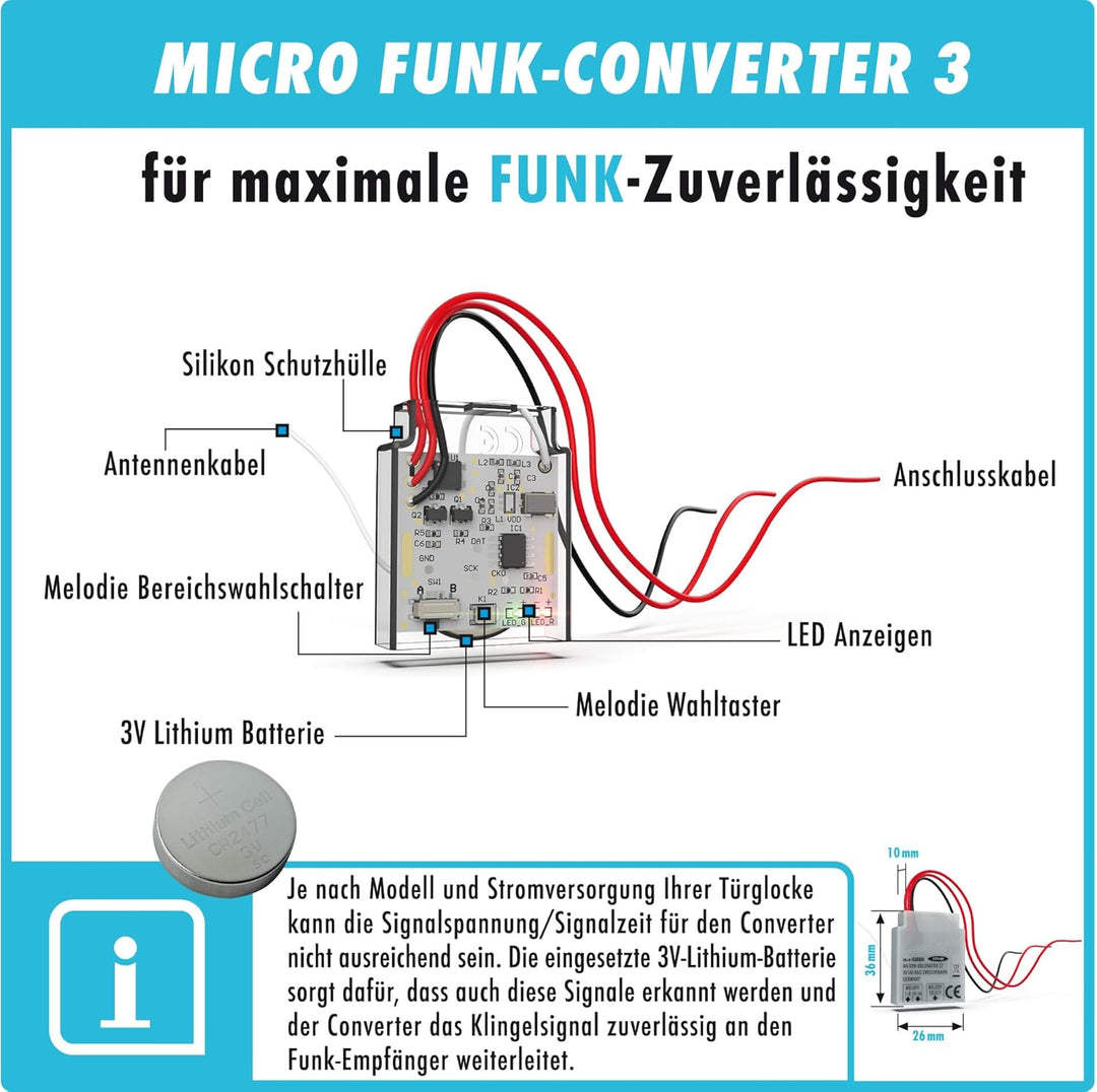 m-e Bell 55620 Funk Klingel Weiterleitung, Einbau in Klingelleitung oder Gehäuse Türklingel Erweiter