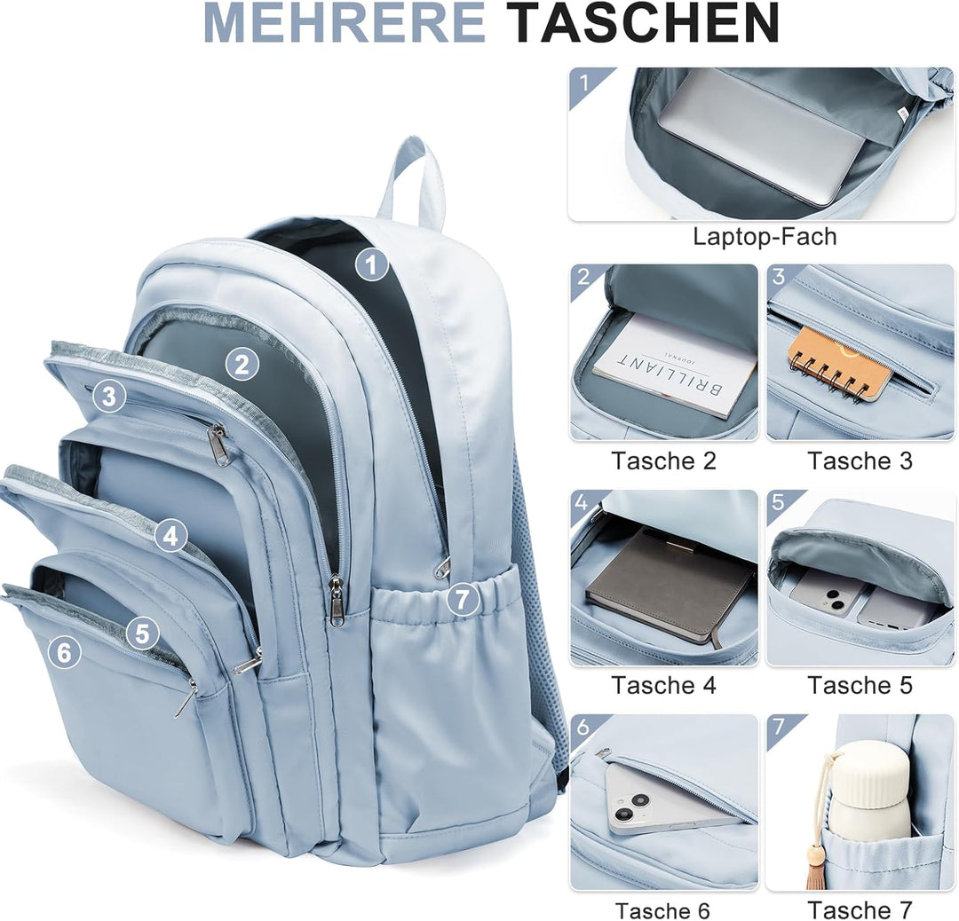 Rucksack Damen Herren, Leichter Schulrucksack Teenager Mädchen Jungen, Wasserabweisend Uni Rucksack