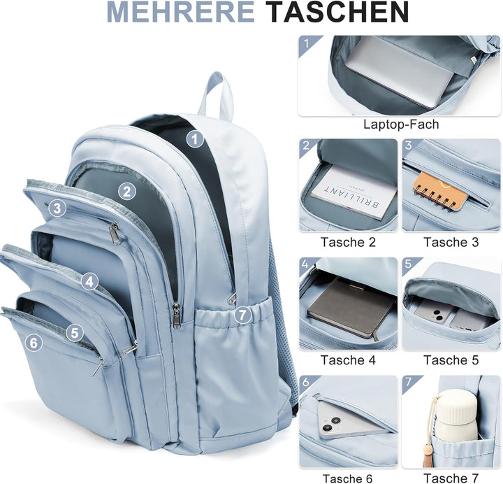 Rucksack Damen Herren, Leichter Schulrucksack Teenager Mädchen Jungen, Wasserabweisend Uni Rucksack