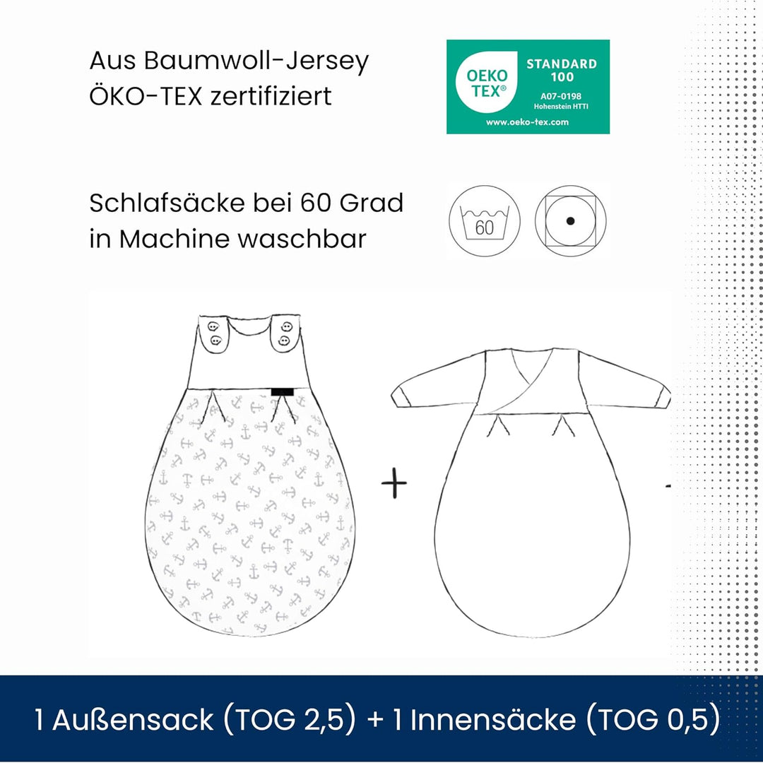 Alvi Kombi-Schlafsack | Ganzjahres Baby-Schlafsack 2-teilig | Innensack mit Ärmel & gefütterter Auss