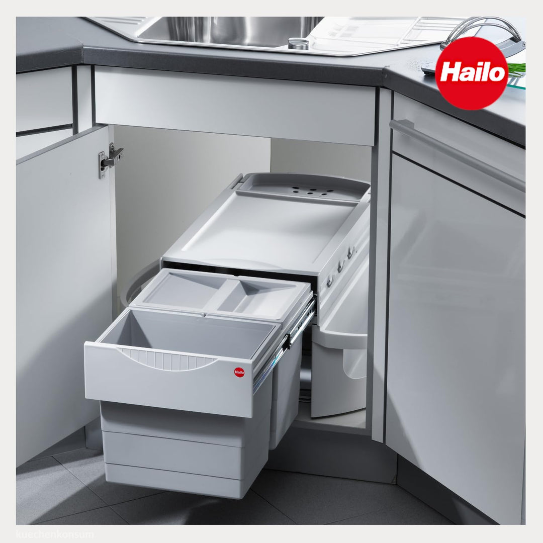 Hailo Abfallsammler Rondo 3645121 | Eckabfallsammler 2fach für 90x90 Eckunterschrank | 2x 18 Liter I