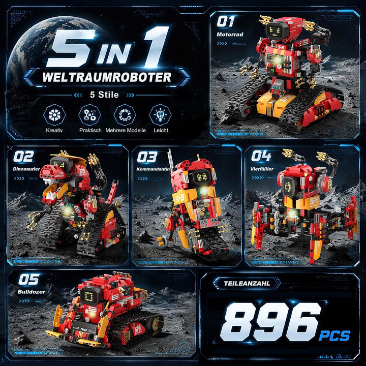 Technic Roboter Bausets ab 8+ Jahren, 896Teile, 5-in-1 RC-Roboter und Auto