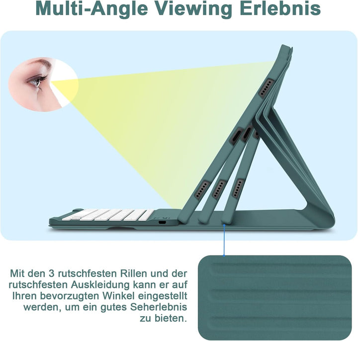 Bettdow für Samsung Galaxy Tab S9 FE 2023 Tastatur Hülle, QWERTZ Layout Abnehmbarer Beleuchtete Tast