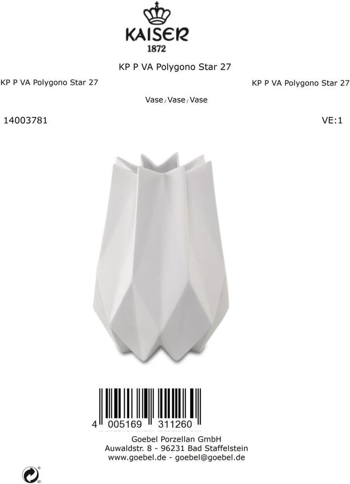 Goebel Vase 27 cm - Polygono Star, Kaiser Porzellan