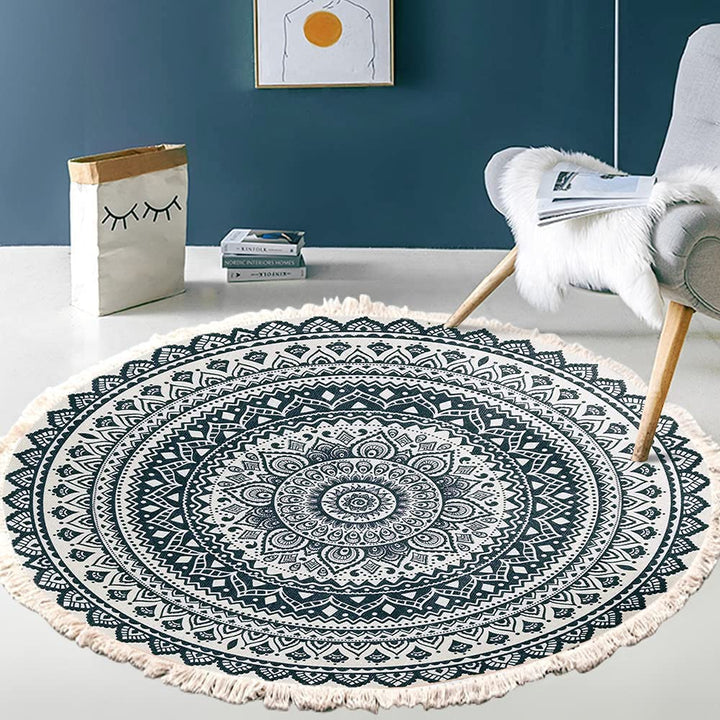 Vintage Boho Baumwolle Teppiche Mandala Muster Waschbar Handgewebte Böhmische Runder Teppich mit Qua