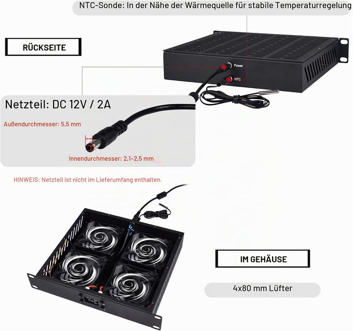 GeeekPi 10 Zoll 1U Rackmount Quad Fan Cooling Panel