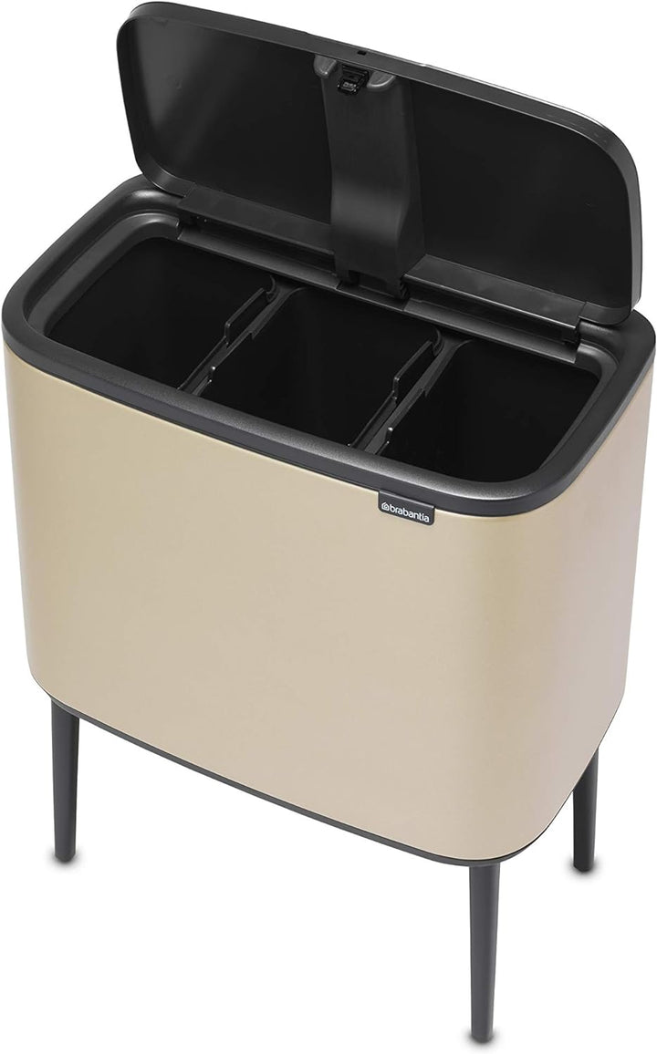 Brabantia Bo Touch Mülleimer Recycling, Metallic Gold, 3 x 11L 3 Inneneimer (3 x 11L) Champagne, 3 I