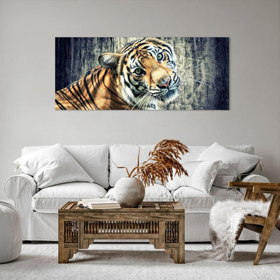 Wandbilder Dekoration Wohnzimmer Indien stein tiger wild Panorama Bilder auf Leinwand 120x50cm Leinw