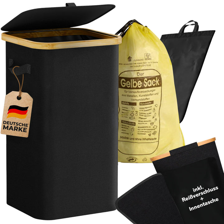 Gelber Sack Ständer stabil inkl. waschbare Innentasche - Gelber Sack Behälter 80L mit Deckel und Rei