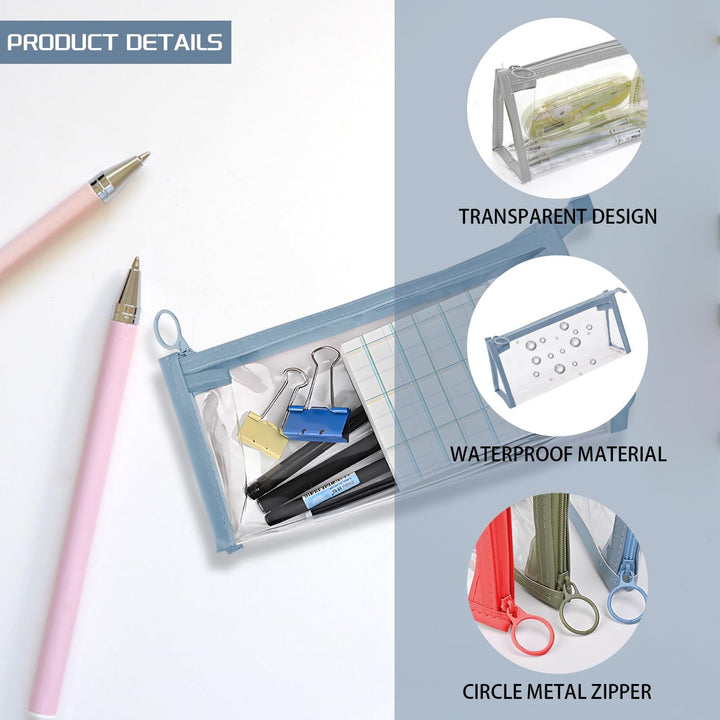 10 Stück transparente Federmäppchen, Stiftetasche, transparente Markertasche mit Reissverschluss, Au