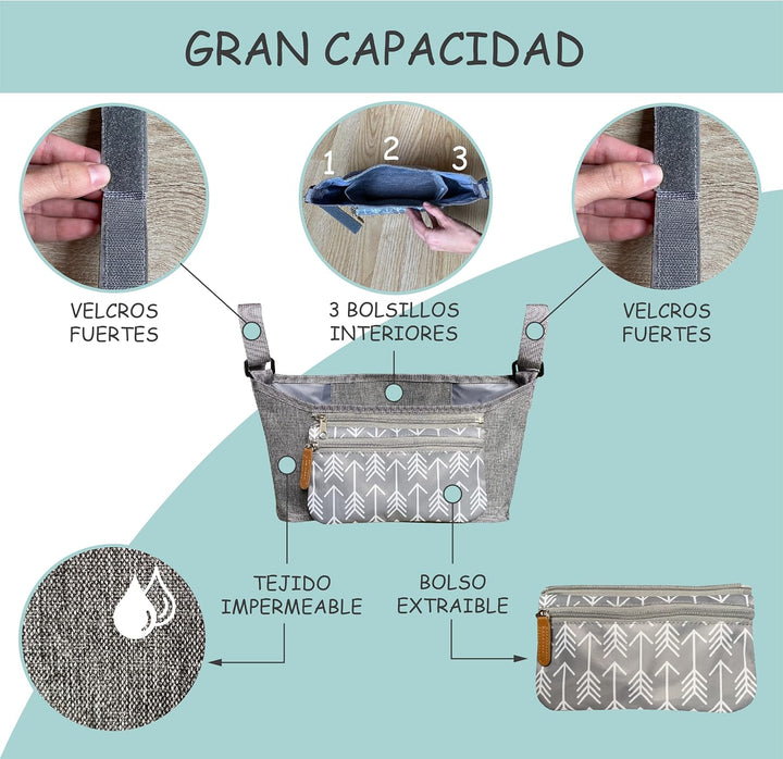 Baby-Kinderwagen-Organizer, wasserdicht, mit abnehmbarer kleiner Tasche. Universal-Design, Muttersch