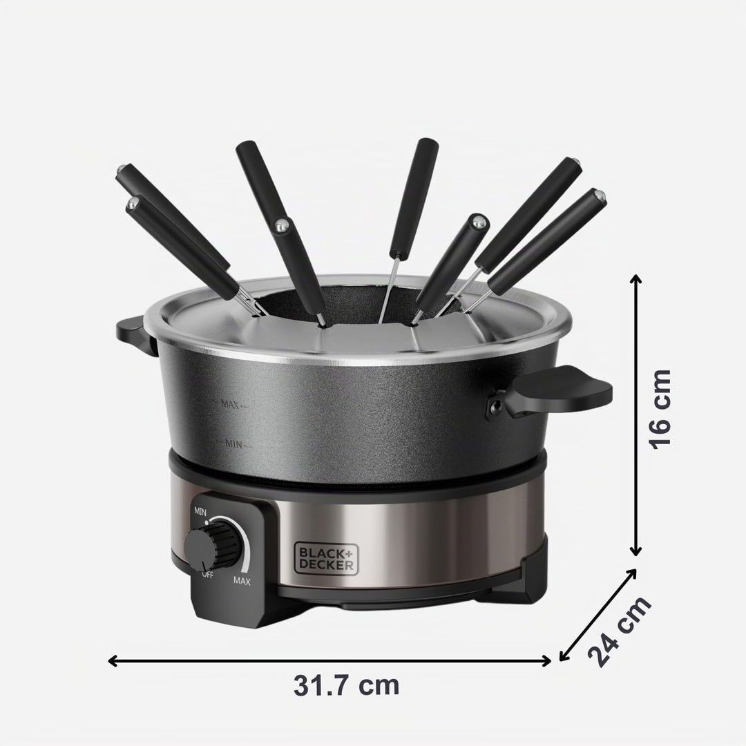 Black+Decker - Elektrisches Fondueset BXFC1000E | 1000W | Thermostat bis 200°C | 2L Fassungsvermögen