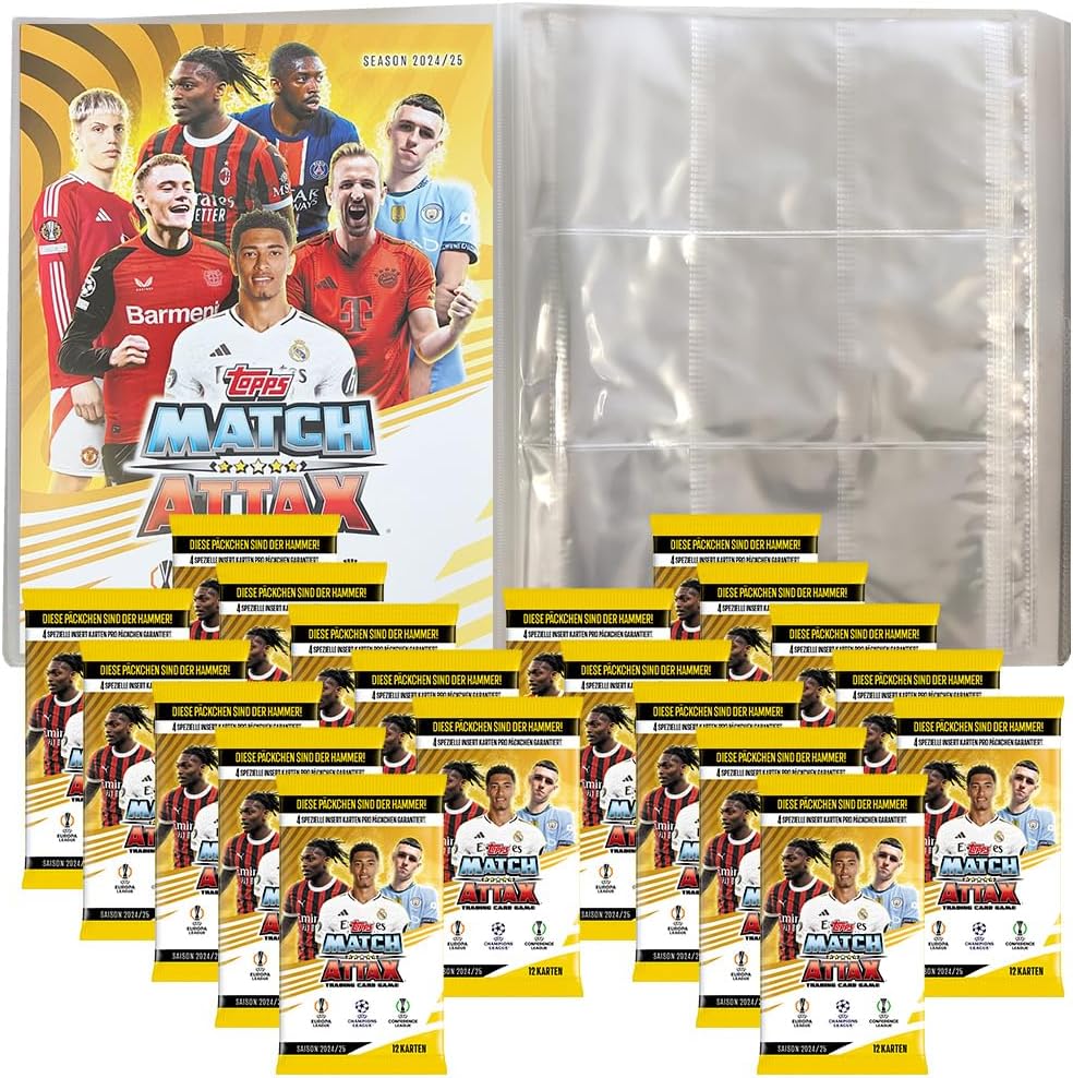 Bundle mit Match Attax CL 2024/25 - Trading Cards + Exklusive Collect-it Hüllen (1 Leere Sammelmappe