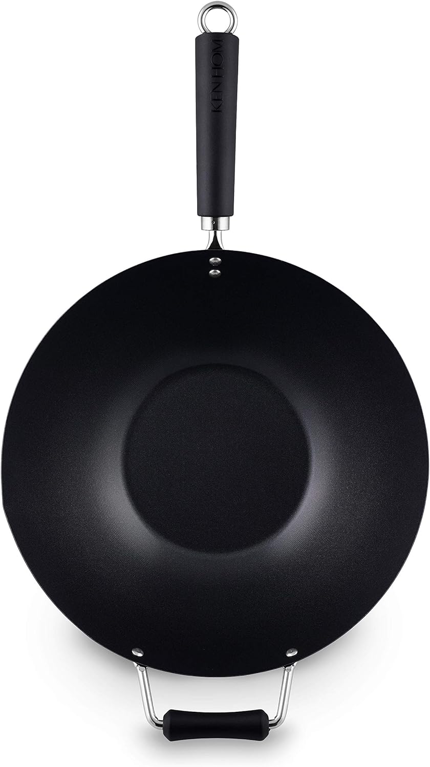 Ken Hom KH435001 Carbonstahl Wokfanne, 35cm, Excellence, Wok Induktion, Phenolischer Griff, Spülmasc