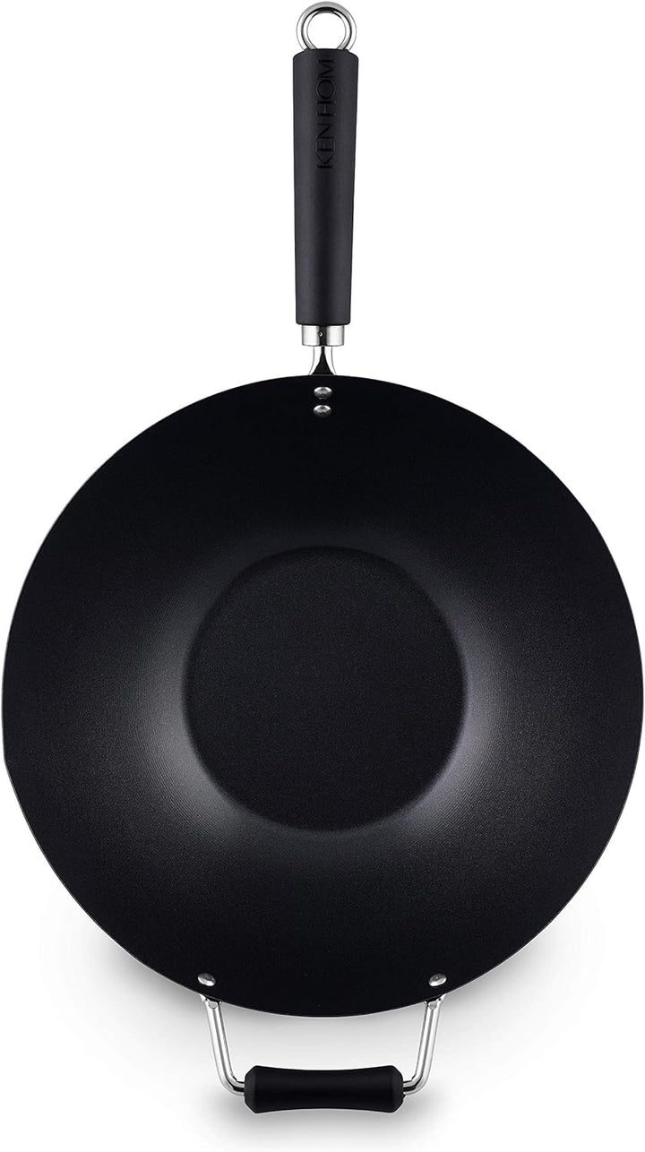 Ken Hom KH435001 Carbonstahl Wokfanne, 35cm, Excellence, Wok Induktion, Phenolischer Griff, Spülmasc