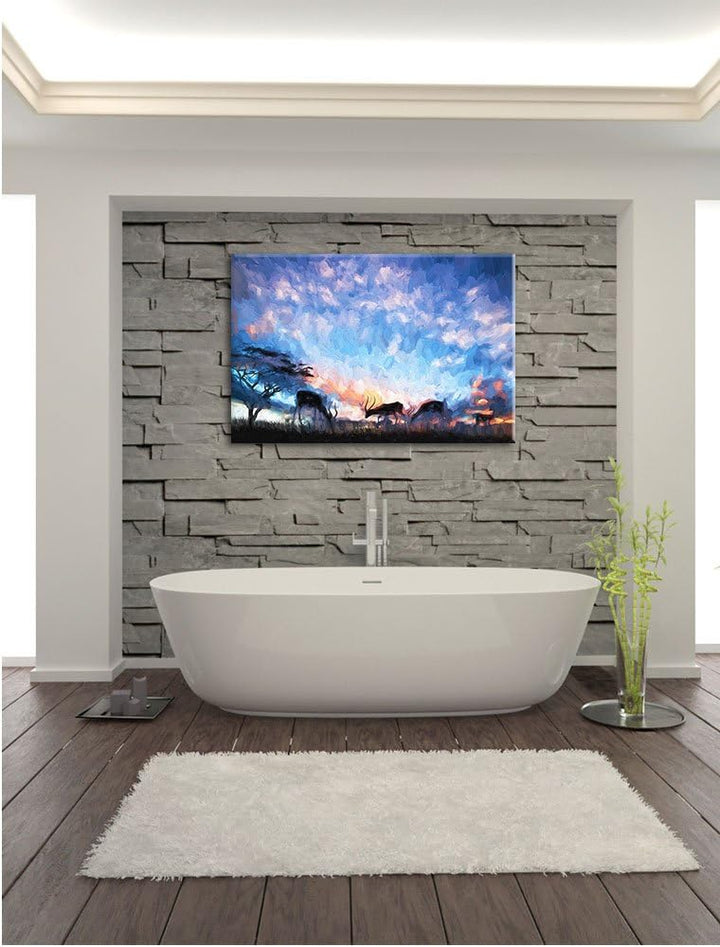Pixxprint Tiere in der freien Natur am Abend Kunst Pinsel Effekt, Format: 100x70 auf Leinwand, XXL r