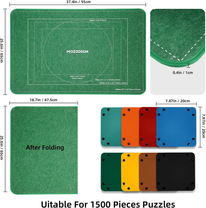 MOZOOSON Faltbares Puzzlebrett 1500 Teile, Tragbare Puzzlematte mit Staubdichter & 8 Puzzle Sortiere