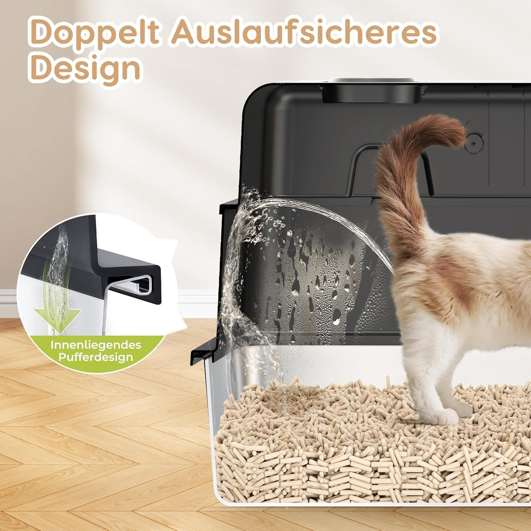 XXXL-Katzentoilette aus Edelstahl mit Deckel, PalNests Extra Grosse Geschlossene Katzentoilette aus