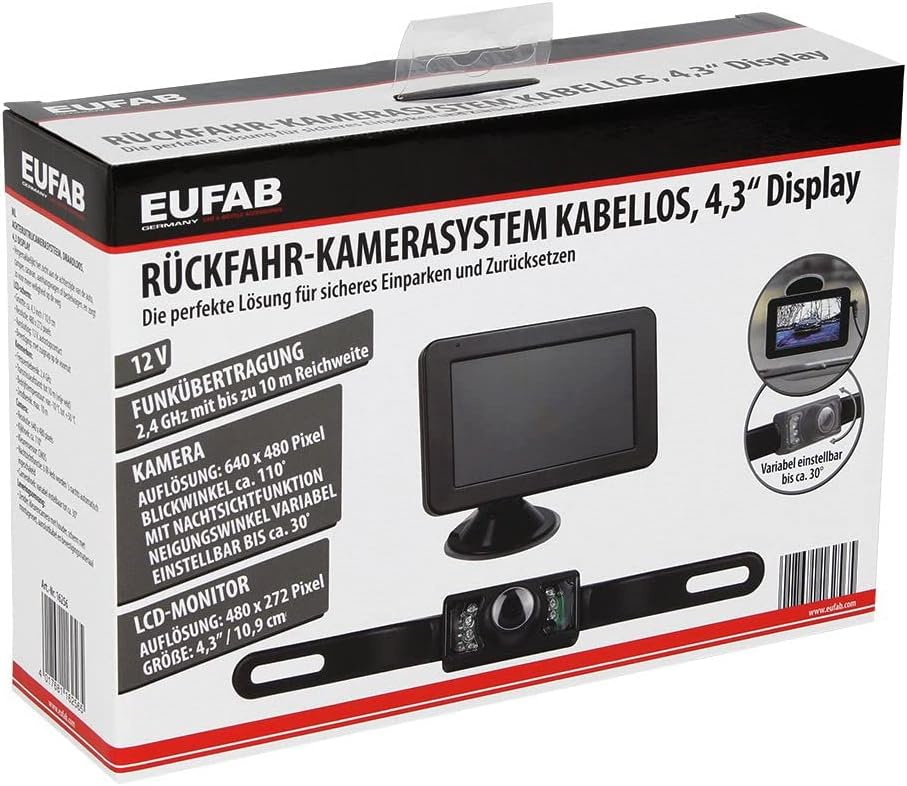 EUFAB Rückfahr-Kamerasystem kabellos, 4,3 Zoll Monitor