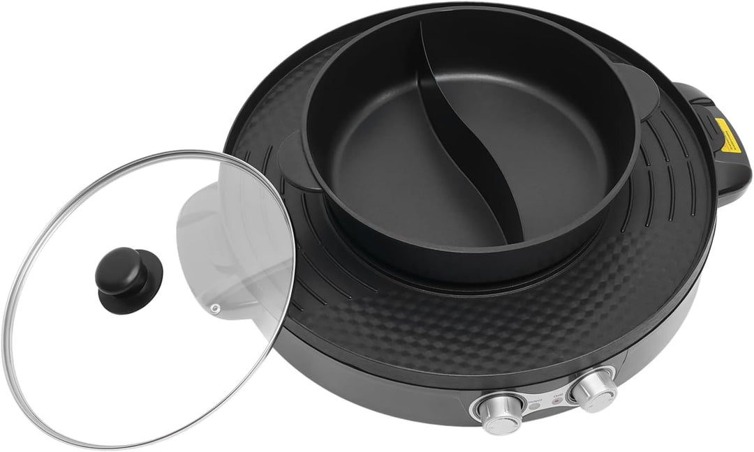 Food Party Hot Pot 220V 2200W Tischgrill Elektrisch Hotpot Topf Elektrogrill 2 in 1 Multifunktion El