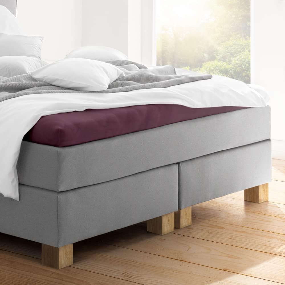 ESTELLA Topper-Spannbetttuch Zwirnjersey | Aubergine | 100x200 cm | passend für Topperhöhen von 7-10