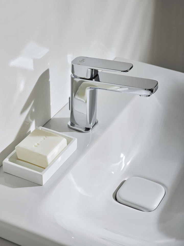 Ideal Standard A6326AA Tonic II Waschtischarmatur mit Ablauf, Bad-Wasserhahn mit Auslauf, Mischbatte