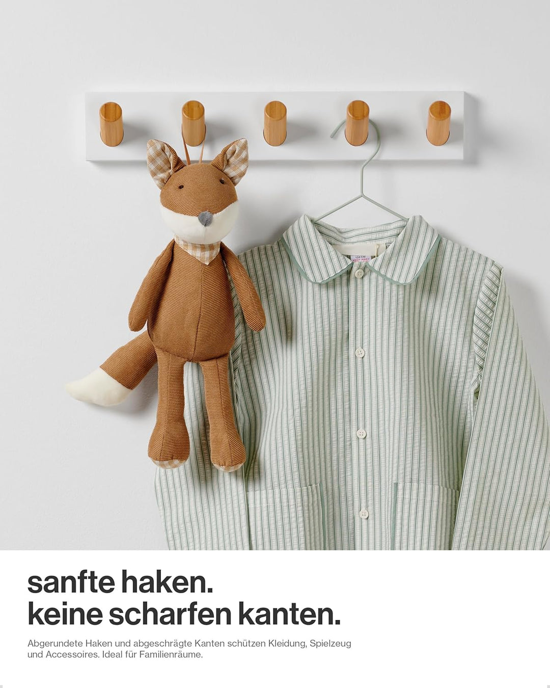 LARHN Garderobenleiste Weiss mit 5 Haken XL, 42cm - Wandgarderobe, Jackenhalter Wand, Hakenleiste Ga