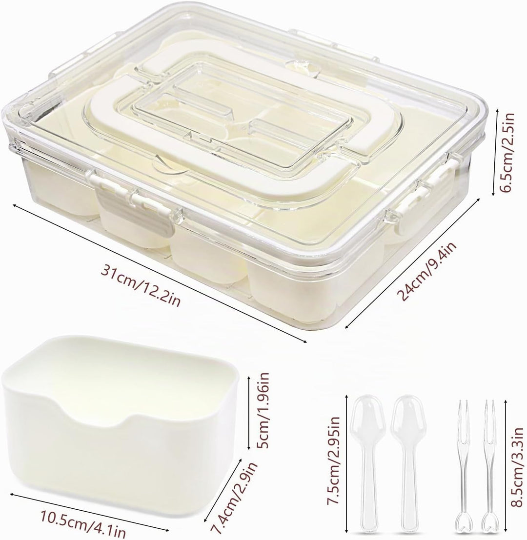 2pcs Snackbox mit 8 Fächern, Snackteller mit Deckel und Griff, Tragbar Snackbox Organizer für Snacks