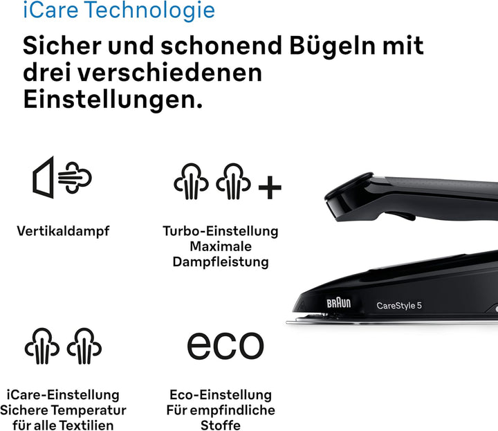 Braun Dampfbügeleisen CareStyle 5 IS5249BK mit FreeGlide 3D, 150 g/min Dampfleistung, schnelle Aufhe