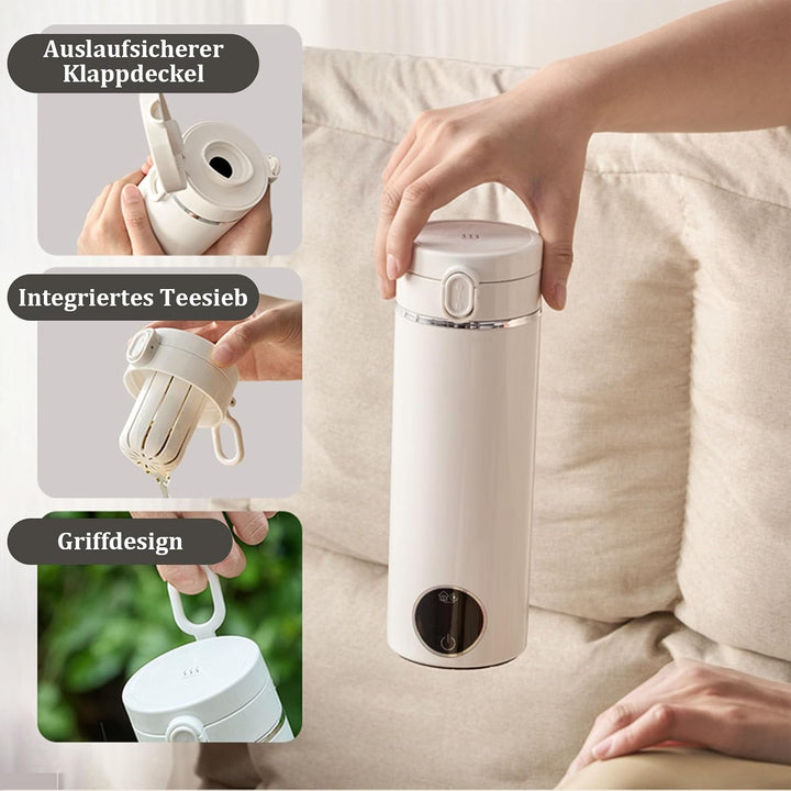 Tragbarer Reise-Wasserkocher 500 ml mit USB-C-Ladegerät, elektrischer Wasserkocher mit Tragegriff un