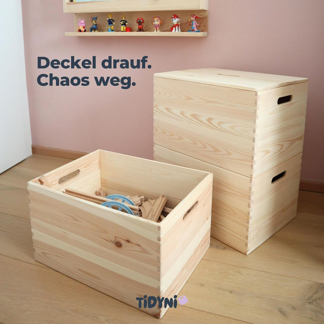 Spielzeugkiste mit Deckel aus Holz, schöne &amp; praktische Box für Spielzeug-Aufbewahrung im Kinderzimm