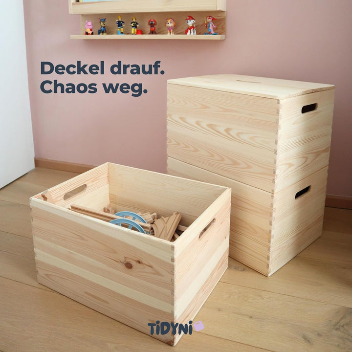 Spielzeugkiste mit Deckel aus Holz, schöne &amp; praktische Box für Spielzeug-Aufbewahrung im Kinderzimm