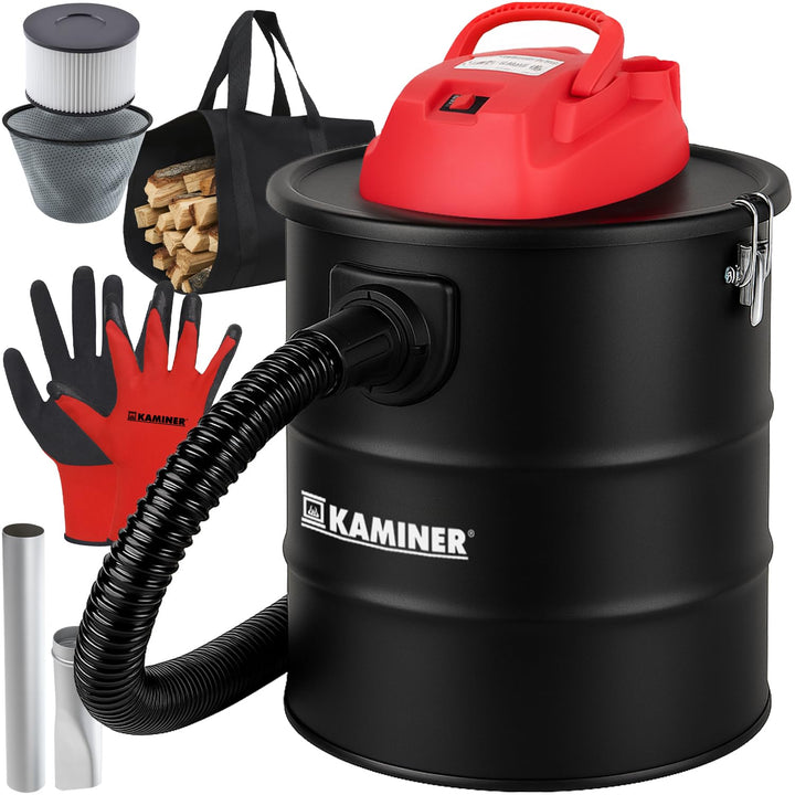 KAMINER Aschesauger 15 L, 1200 W, 20 kPa, HEPA + Textilfilter, Blasfunktion, Metall-Ansaugrohr, 2 Al