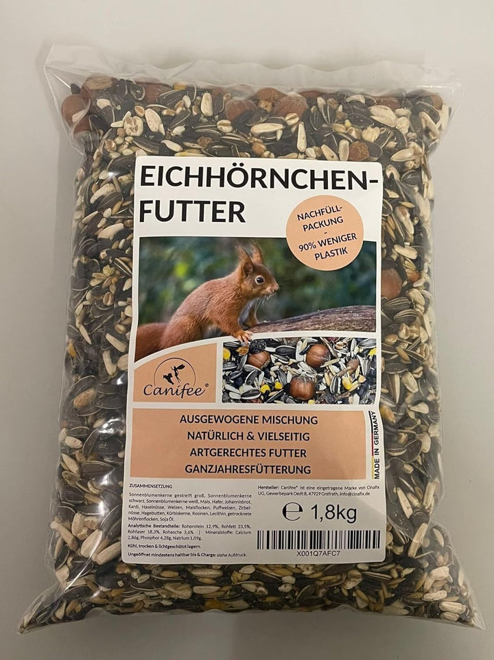 Eichhörnchen Futter 1.8 kg Nachfüllpack artgerechtes Wildtierfutter ganzjährige Futtermischung - Nac