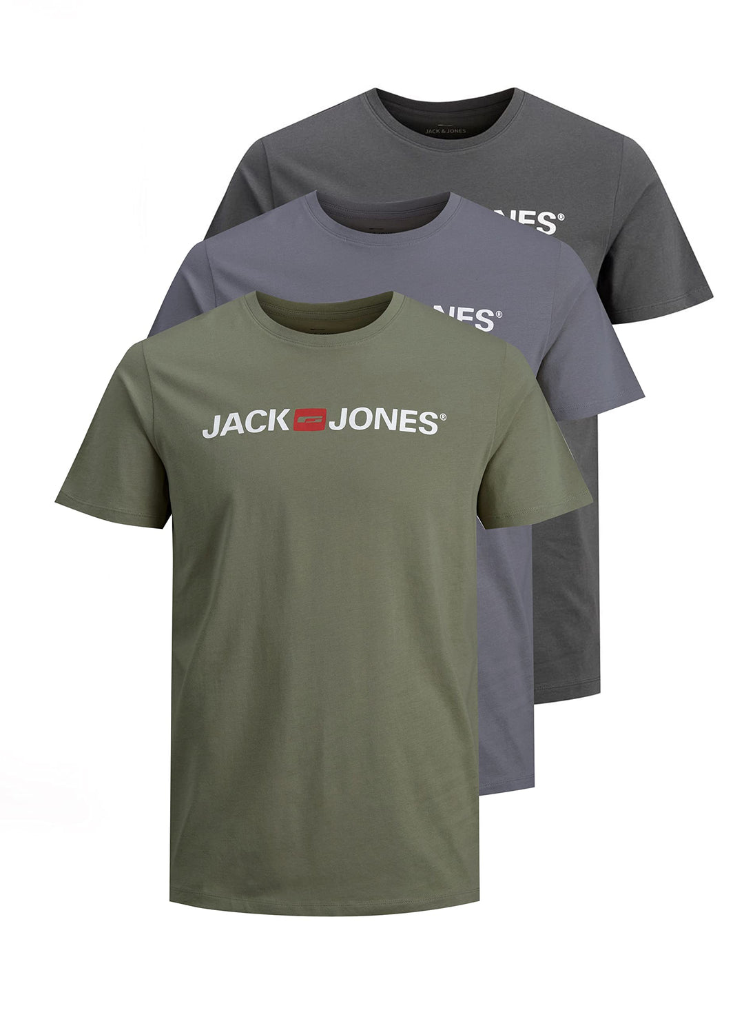 JACK &amp; JONES Herren JJECORP Logo Tee SS Crew Neck Vorteilspack, Asphalt/1Asphalt1DustyOlive1Gr, L