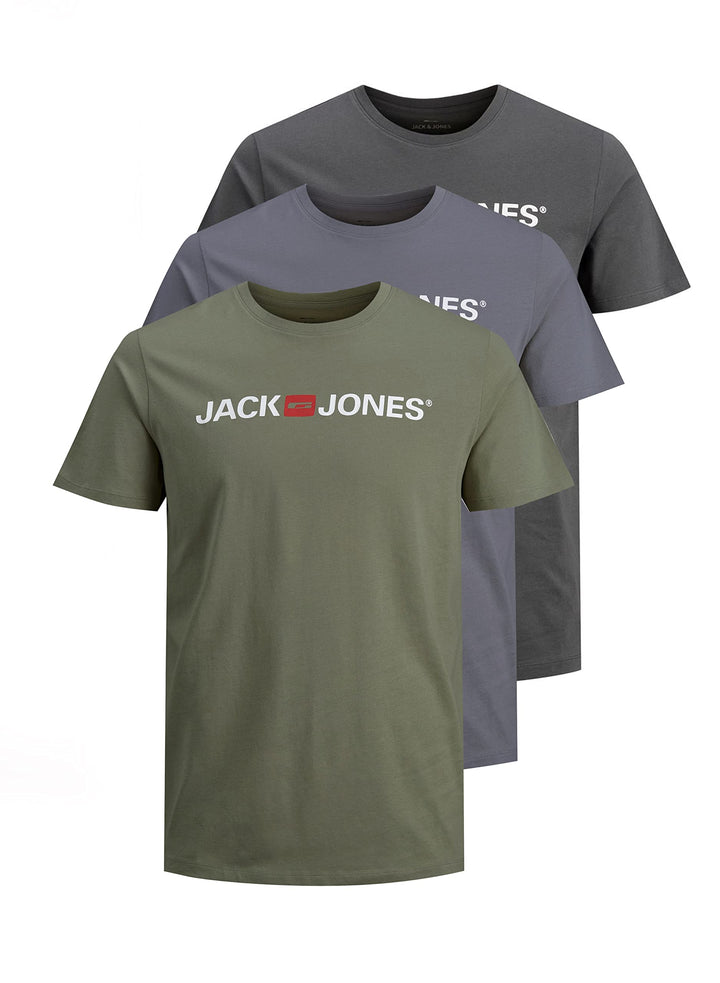 JACK &amp; JONES Herren JJECORP Logo Tee SS Crew Neck Vorteilspack, Asphalt/1Asphalt1DustyOlive1Gr, L