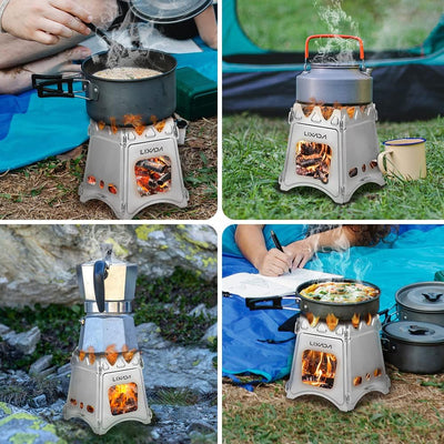 Lixada Campingkocher Holzofen Mini Holzvergaser Faltbar Tragbar Kompakt Hobo Kocher für Picknick BBQ