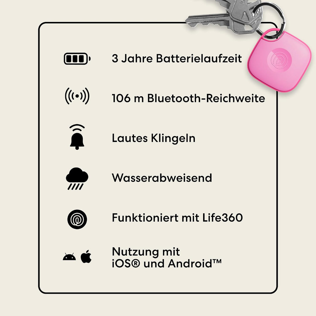Tile by Life360 Mate - Bluetooth-Tracker, Schlüssel- und Gegenstandsfinder für Schlüssel, Taschen un
