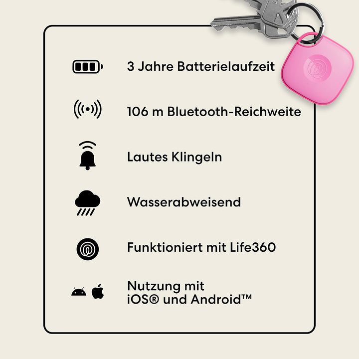 Tile by Life360 Mate - Bluetooth-Tracker, Schlüssel- und Gegenstandsfinder für Schlüssel, Taschen un