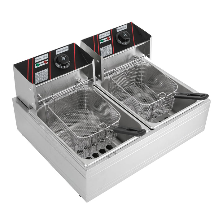 5000 Watt Elektrofritteuse Edelstahl Doppeldecker 12 Liter Fritteuse mit abnehmbarem Korb für Küchen