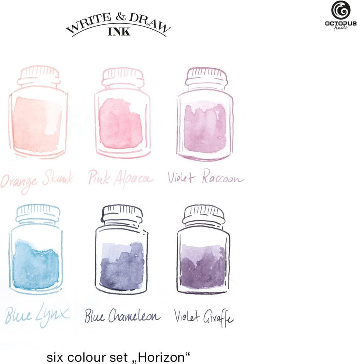 Octopus Write and Draw Ink Set HORIZON, wasserfeste Tinte zum Schreiben und Zeichnen, Kalligraphieti