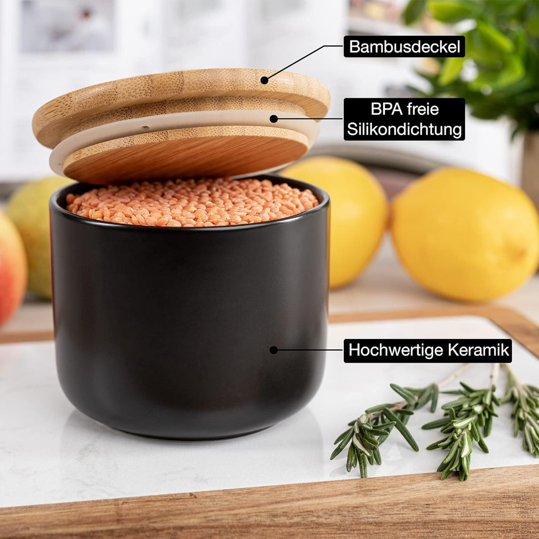 Moritz & Moritz 3 Vorratsdosen Schwarz 400-900 ml - Beschreibbar – 3x Dose Keramik mit Deckel aus Ba