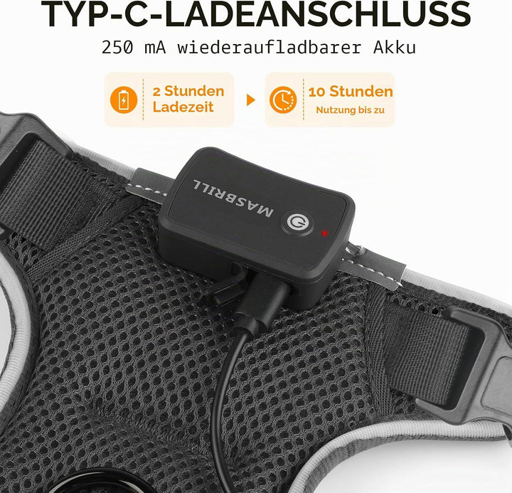 MASBRILL Hundegeschirr Leuchtend, LED Hundegeschirr Aufladbar &amp; Einstellbar für Welpen Kleiner Mittl
