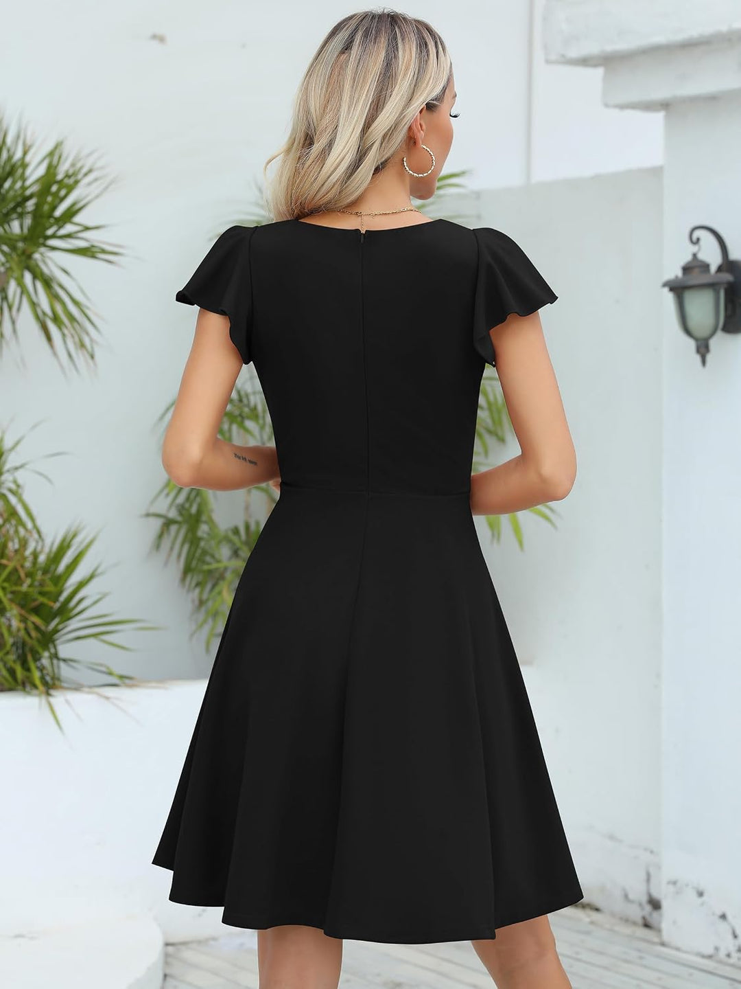 Missufe Damen Cocktailkleid Elegant Vintage Minikleid Kurz A-Linie Herzausschnitt Kleider Schwarz S,
