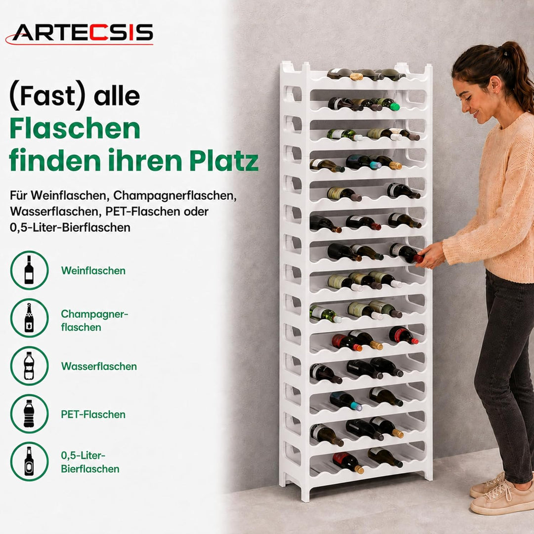 ARTECSIS Weinregal stapelbar Kunststoff für 72 Flaschen, stabiles Flaschenregal in Gastronomie-Quali