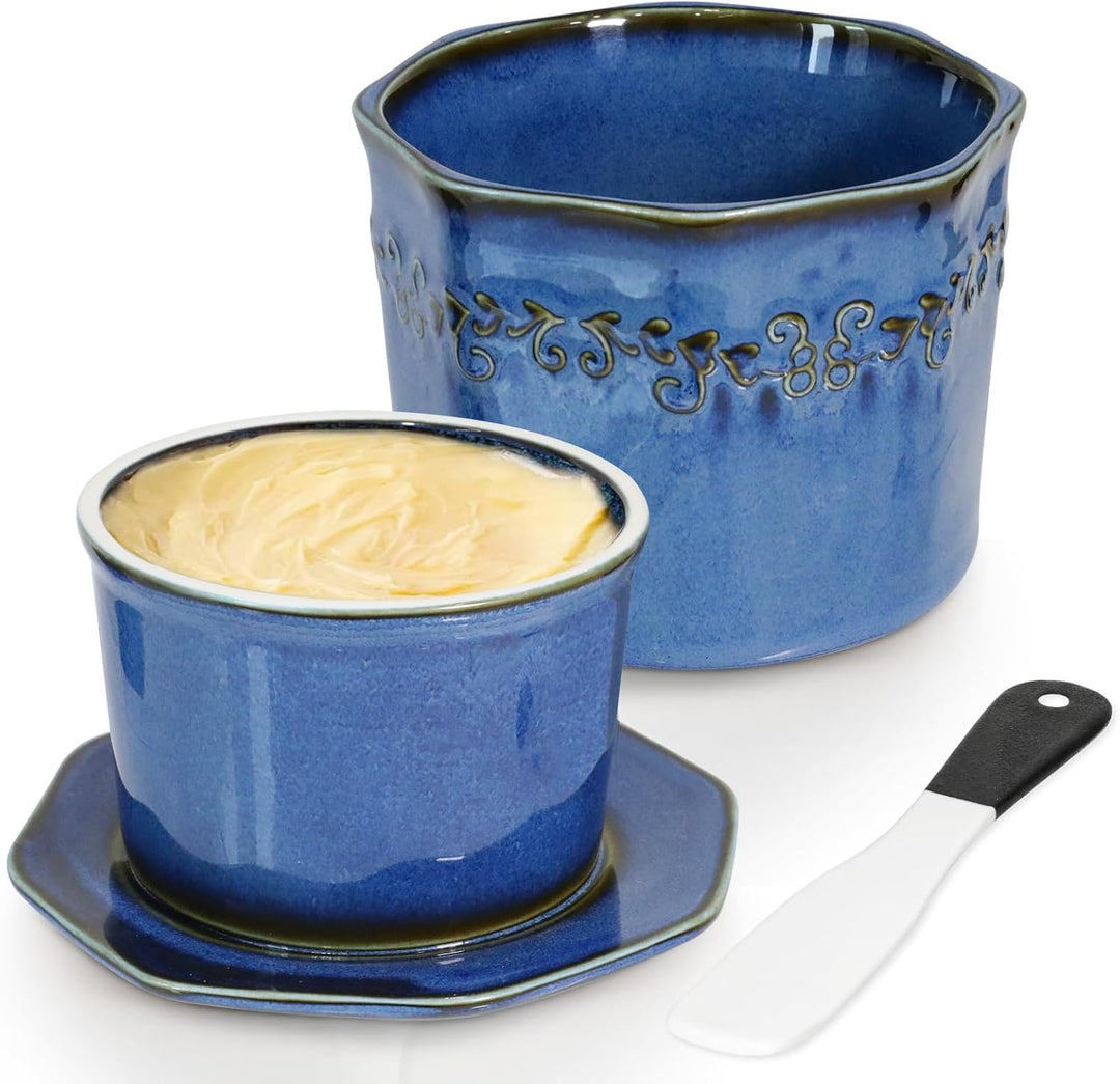 Französische Butterdose, 280g Butterdose Wassergekühlt, Französische Wasserbutterdose mit Wasserlini