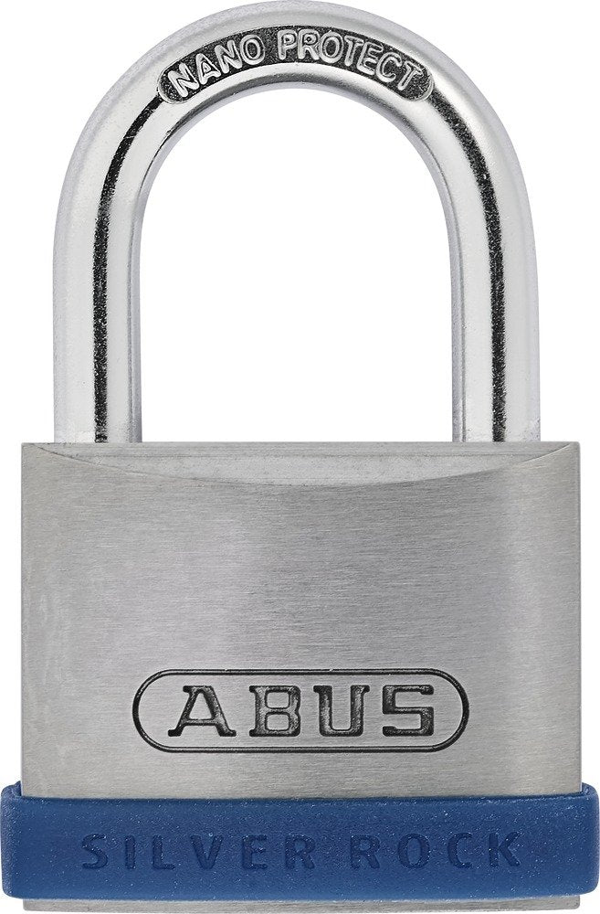 ABUS Vorhängeschloss Silver Rock 5/40 aus massivem Zink - mit Silikon Schutzrahmen - Kellerschloss u