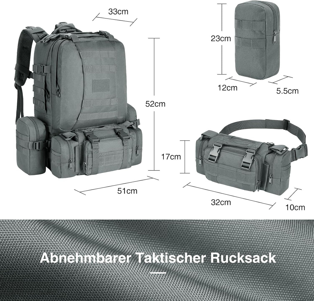 Taktischer Rucksack, 60L Militär Armee Rucksack, grosser Survival Molle Tagesrucksack für Herren und