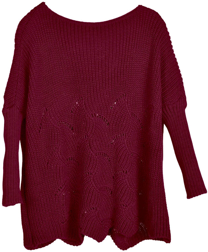 styleBREAKER Damen Oversize Strickpullover mit Ajourmuster und Langen Ärmeln, U-Boot Ausschnitt, Pon